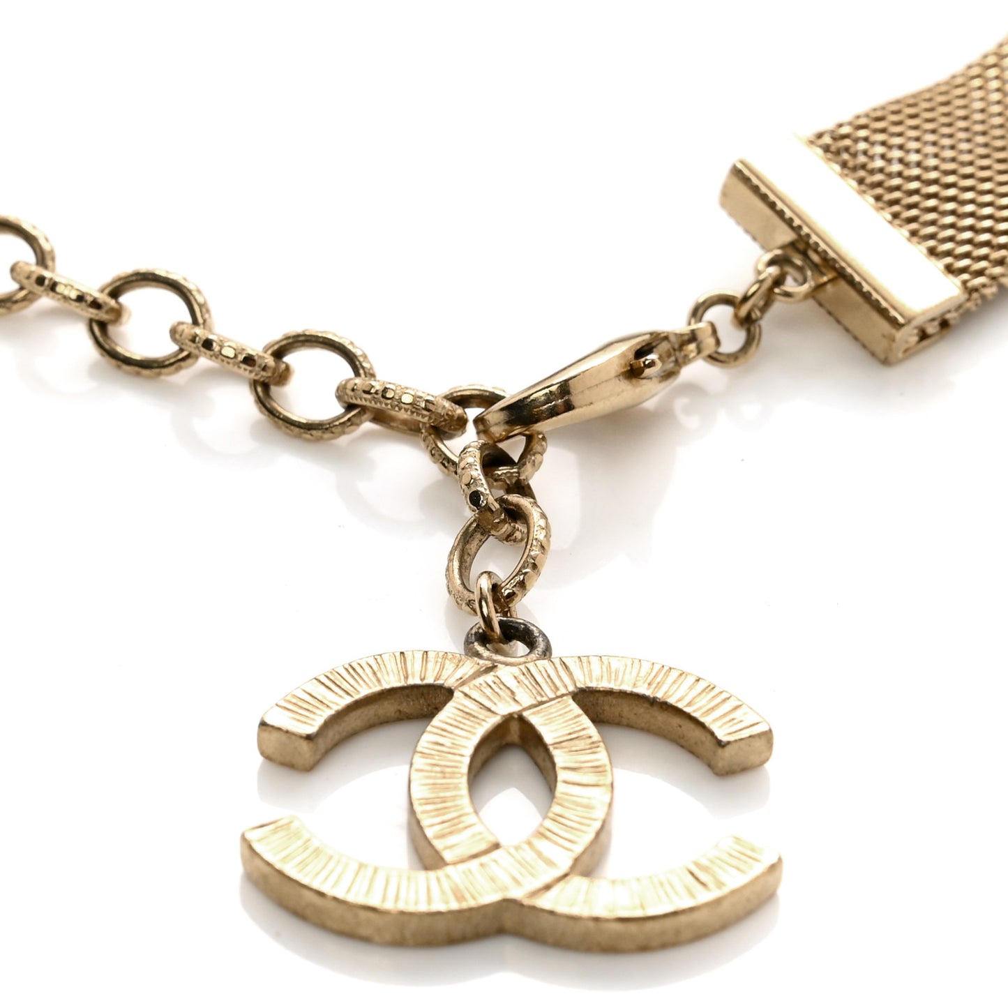Metallic Mesh Logo Belt Gold
