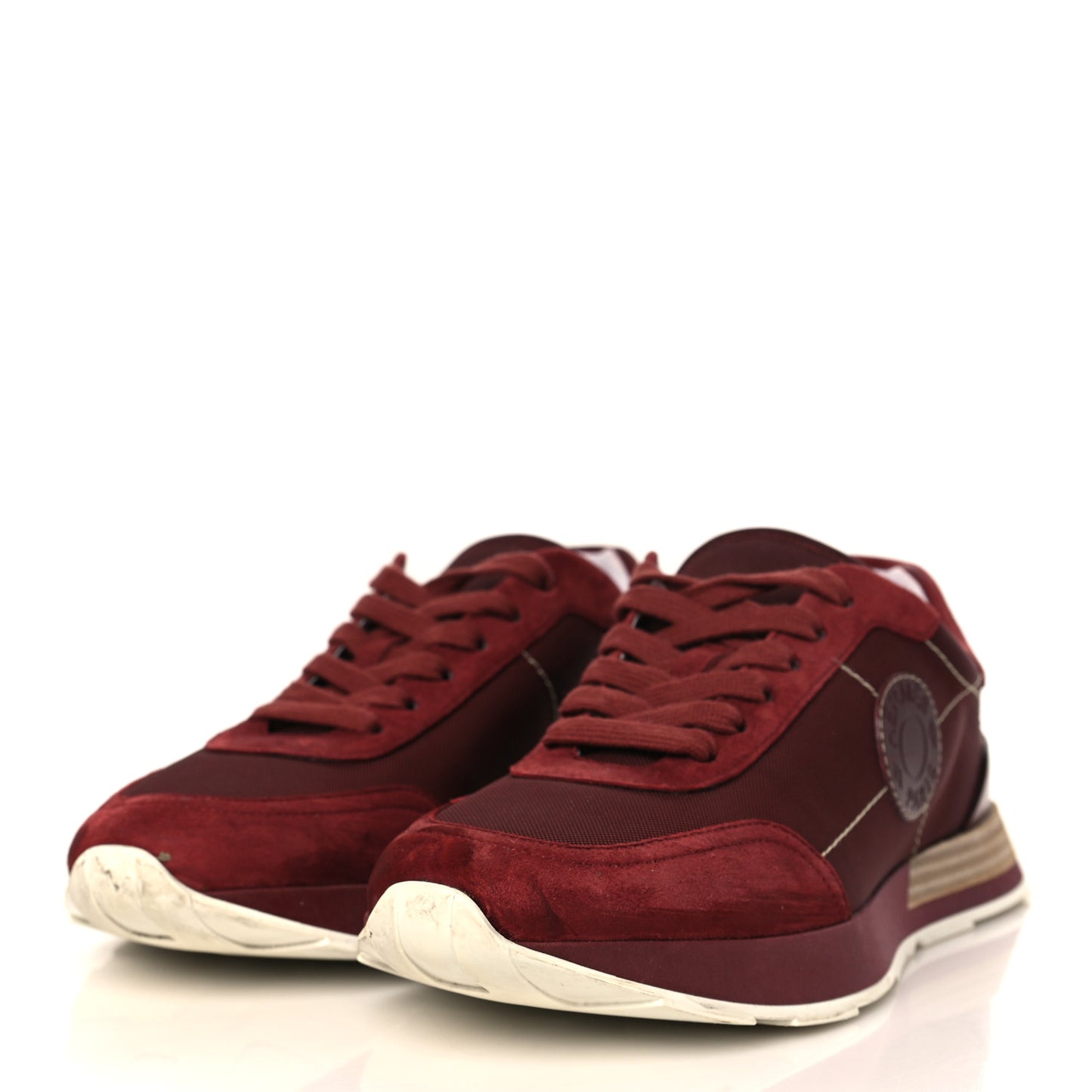 Technical Canvas Calfskin Womens Drive Sneakers 37.5 Bordeaux