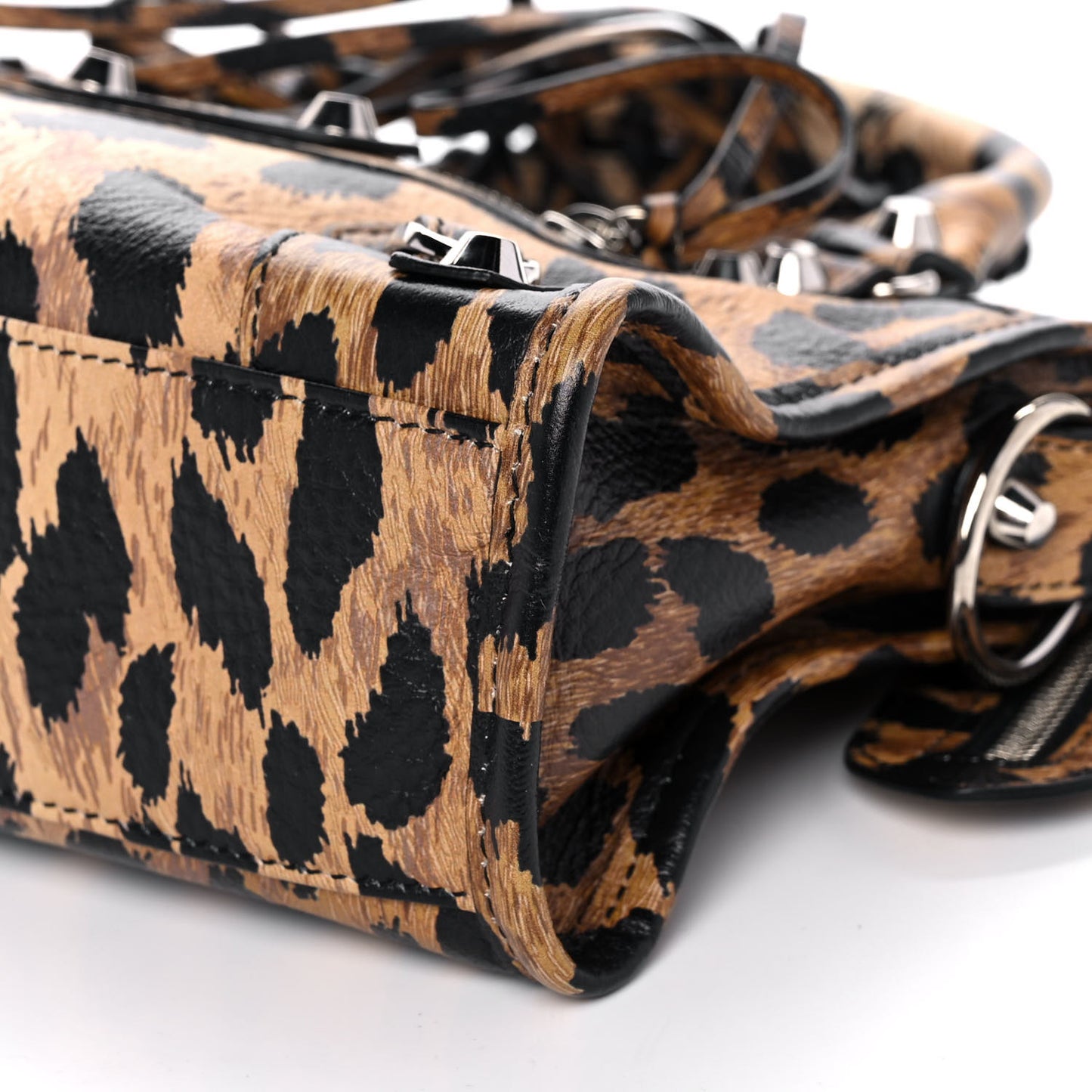 Smooth Calfskin Leopard Print Classic Silver Hardware Mini City Beige