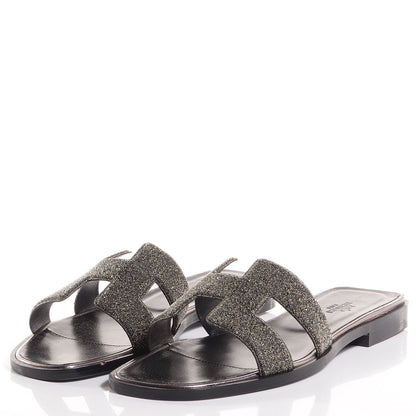 Hermes Suede Goatskin Oran Sandals 37.5 Grey Bleu Crystal Powder 2 of 7