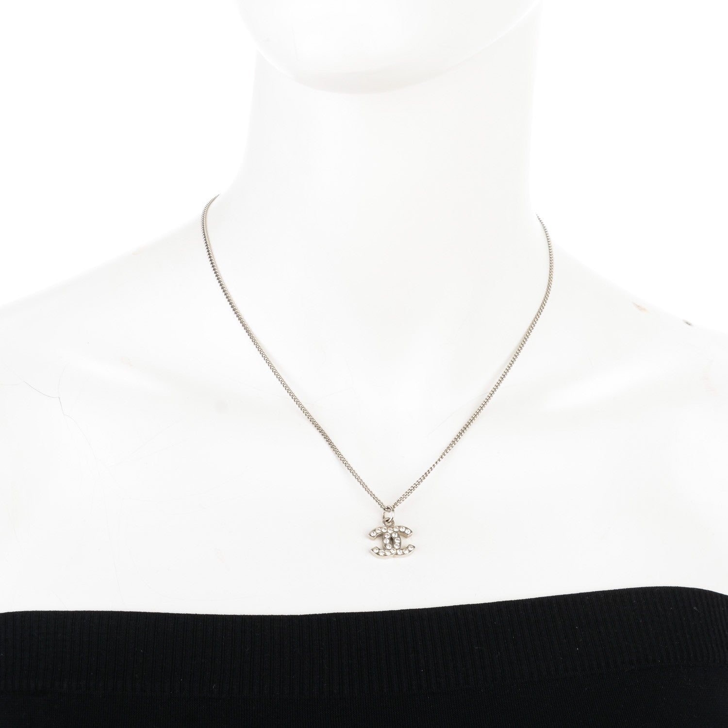 Chanel Crystal Timeless CC Necklace Silver 2 of 4