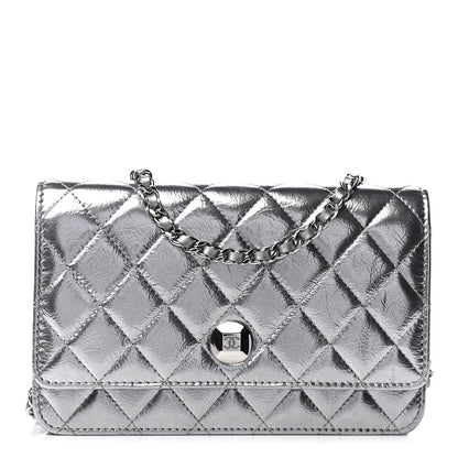 Chanel Metallic Crumpled Patent Calfskin Quilted Wallet On Chain WOC Silver 1 of 5
