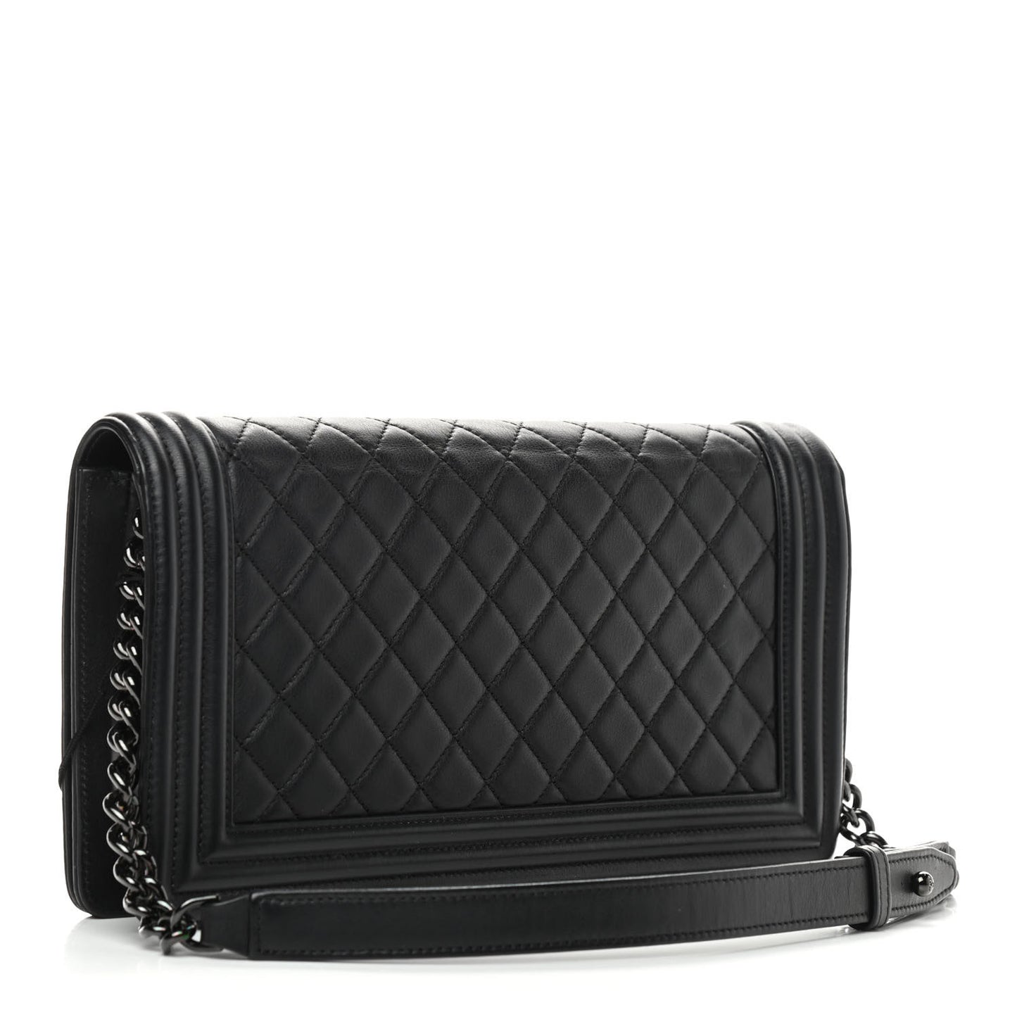 Calfskin Quilted Boy Clutch With Removable Chain So Black