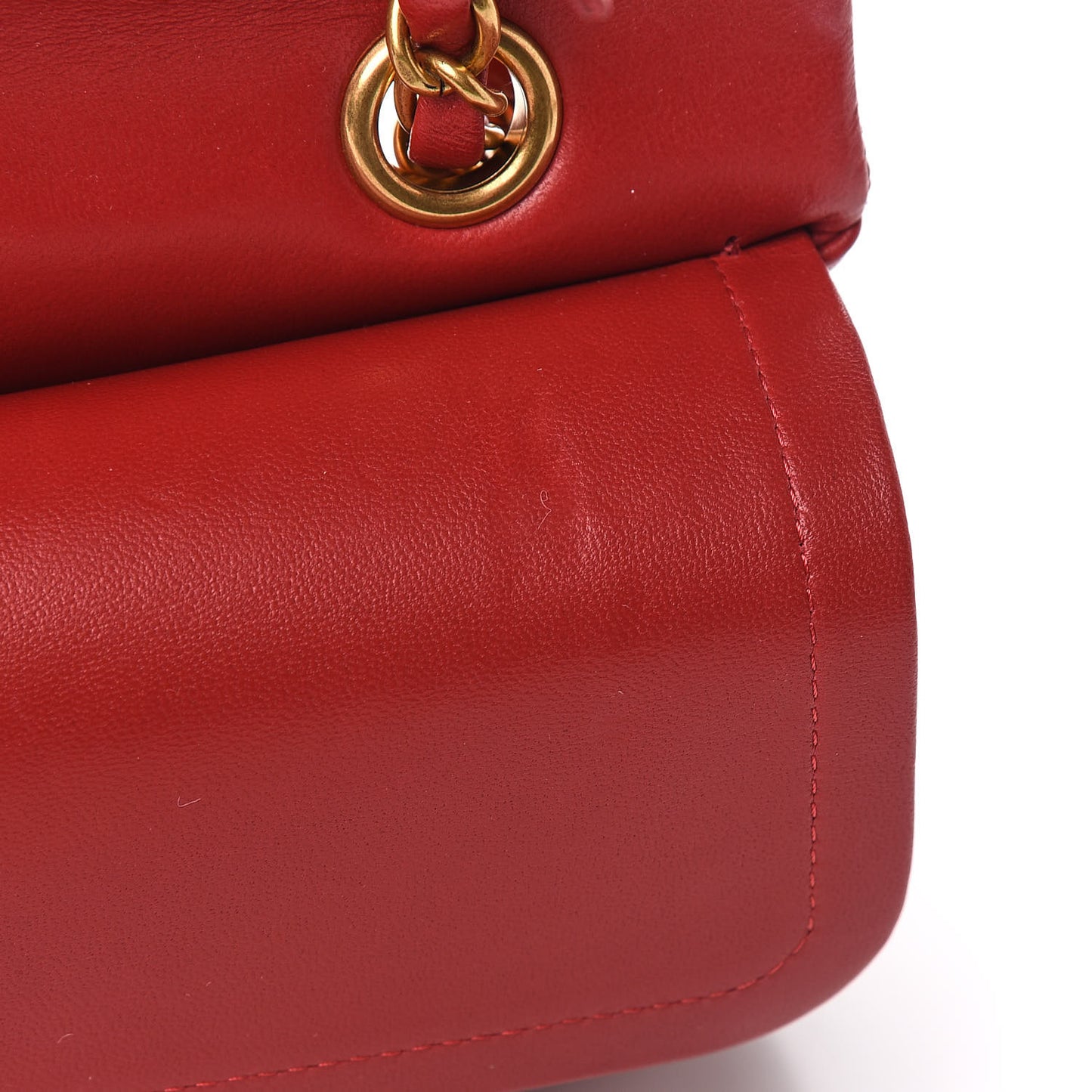 Lambskin Chevron Quilted Medium Double Flap Dark Red