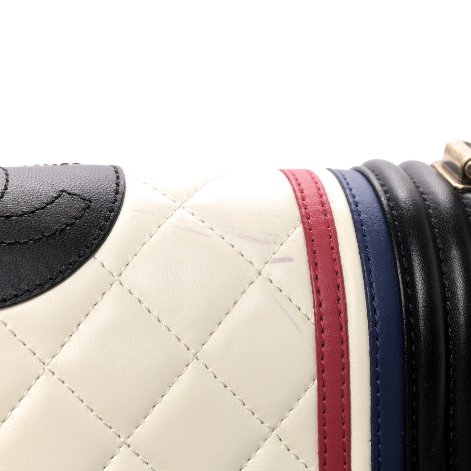 Chanel Lambskin Quilted Crest Embellished Medium Boy Flap Black White Blue 6 of 6