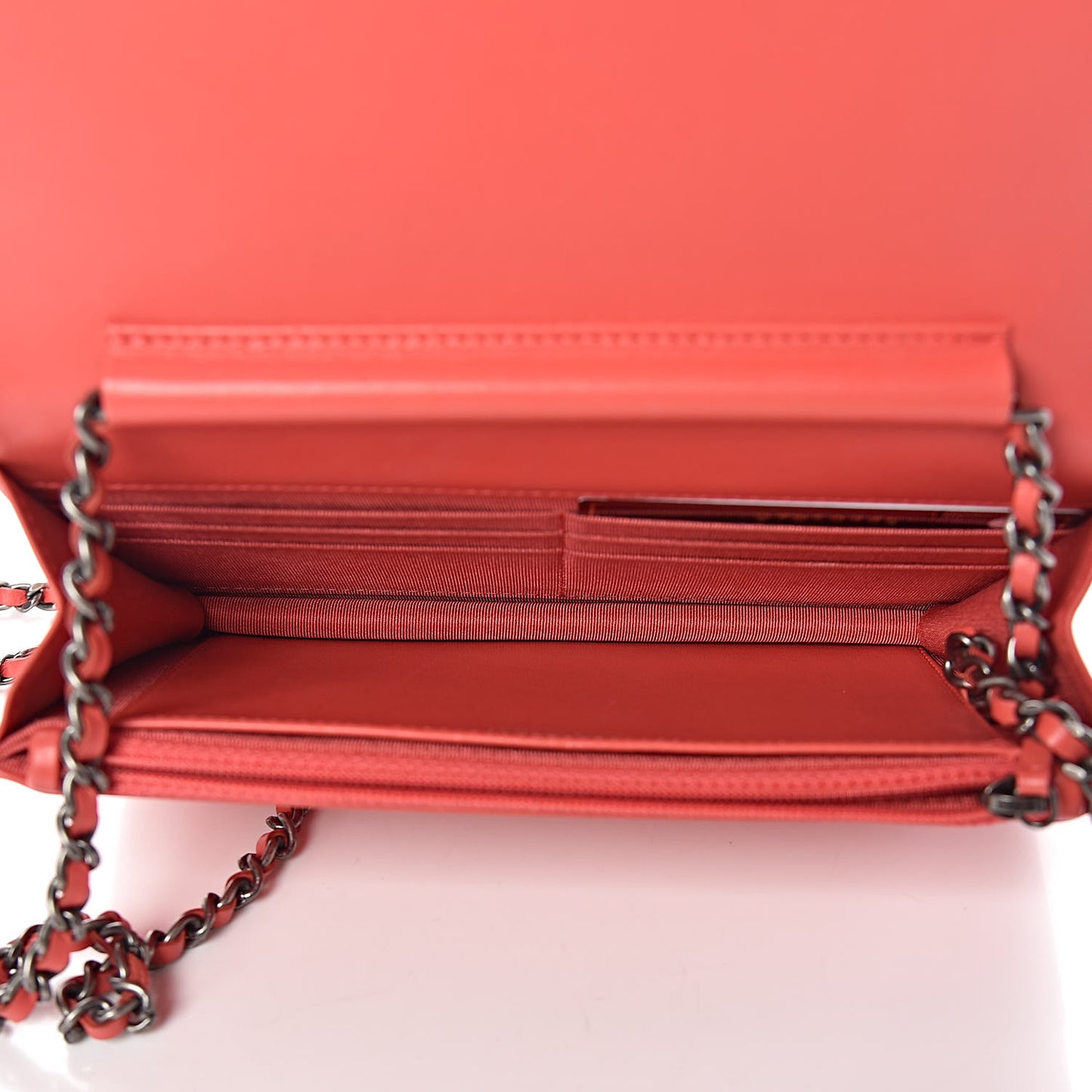 Patent Goatskin Quilted Gabrielle Wallet On Chain WOC Orange