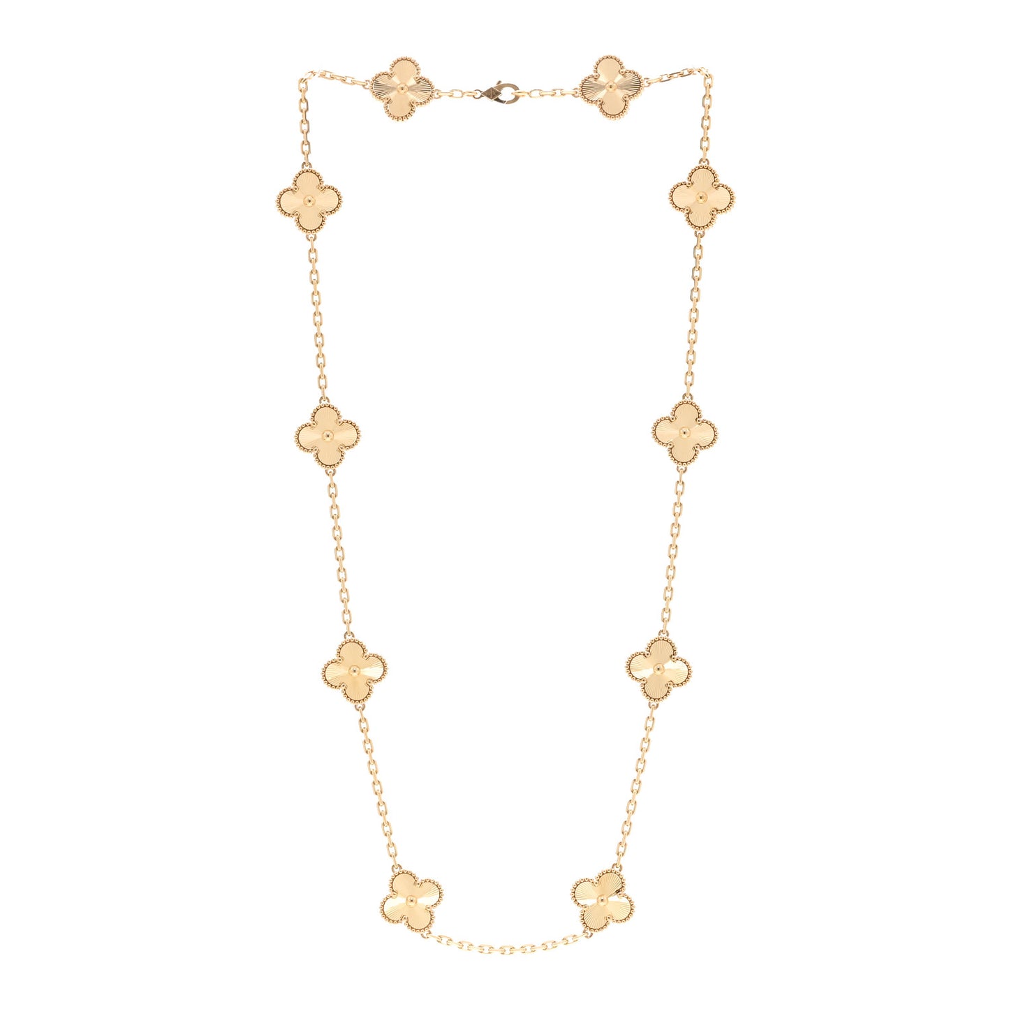 18K Yellow Gold 10 Motifs Guilloche Vintage Alhambra Necklace