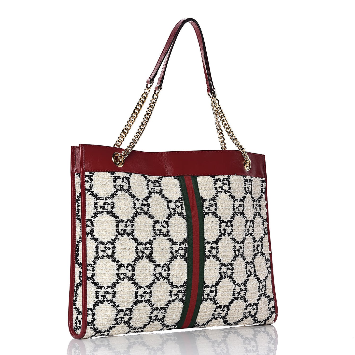 Tweed GG Monogram Large Rajah Chain Tote White Black Romantic Cherry
