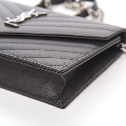 Saint Laurent Grain De Poudre Matelasse Chevron Monogram Envelope Chain Wallet Dark Smog 9 of 10