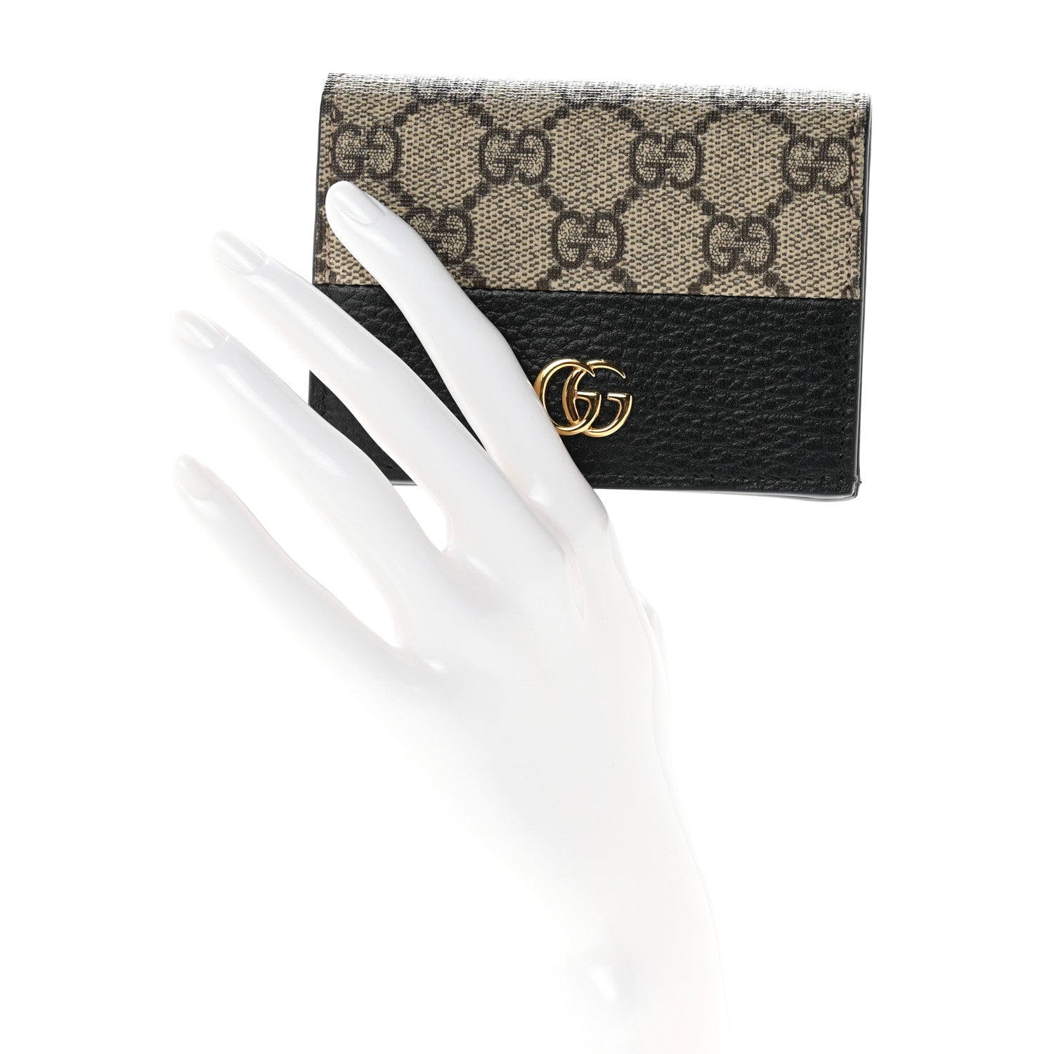 Gucci Dollar Calfskin GG Supreme Monogram GG Marmont Card Case Black Beige Ebony 2 of 8
