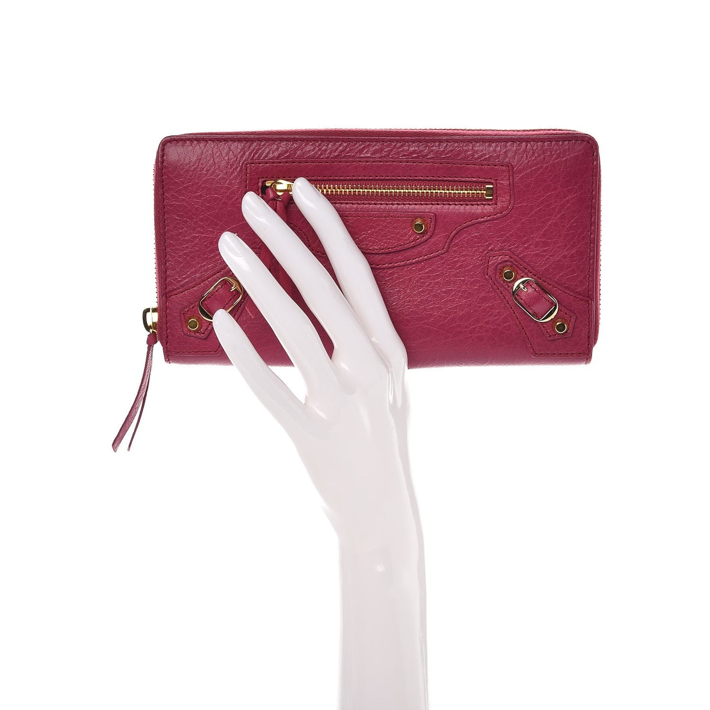Agneau Classic Gold Hardware Continental Zip Around Wallet Rose Dahlia
