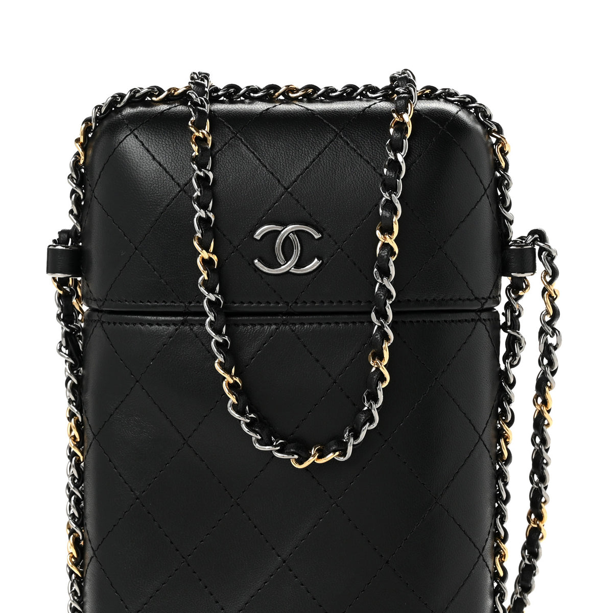 Chanel Lambskin Quilted Chain Around Phone Holder Black 8 of 10
