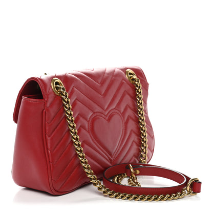 Gucci Calfskin Matelasse Small GG Marmont Shoulder Bag Hibiscus Red 3 of 13