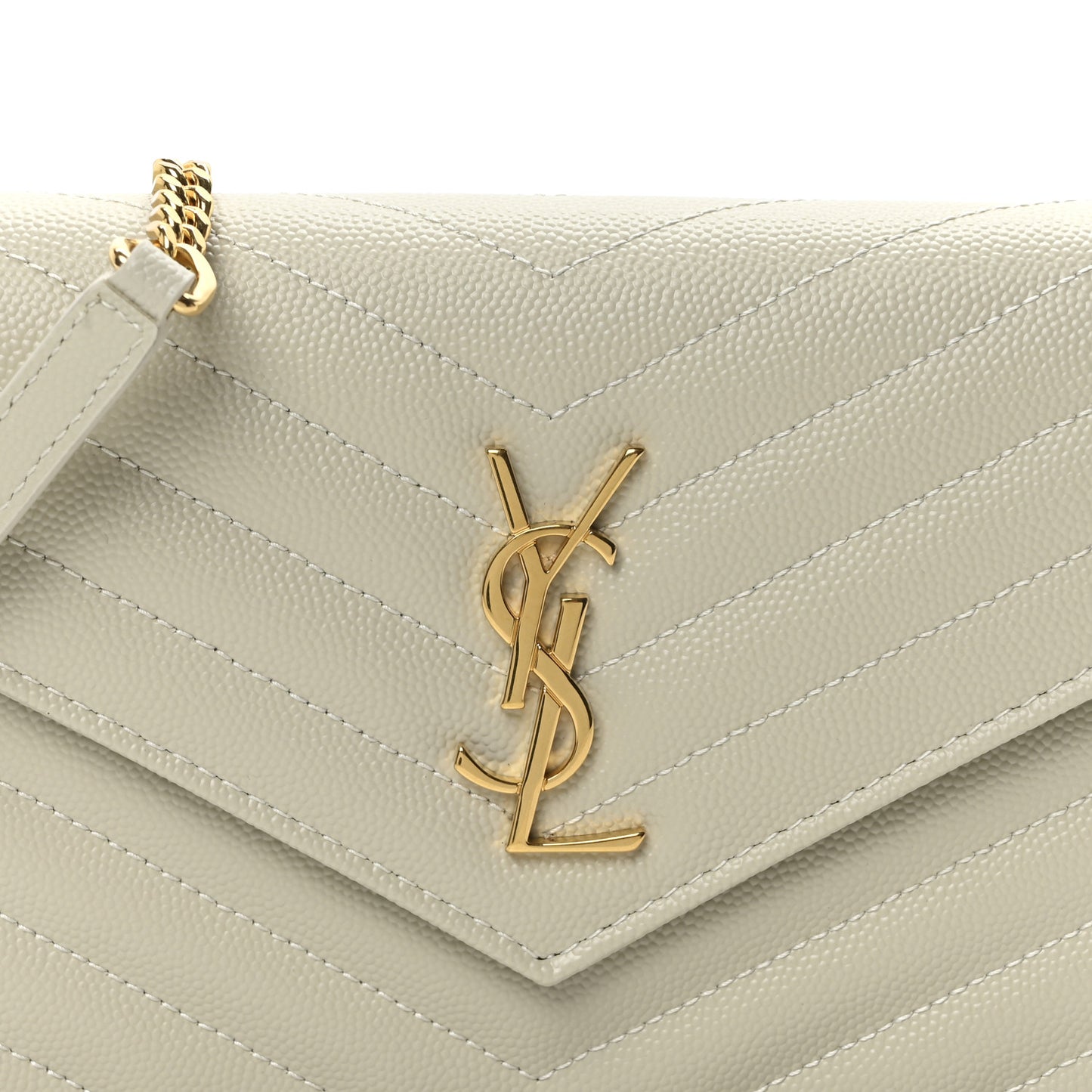 Grain De Poudre Matelasse Chevron Monogram Envelope Chain Wallet Crema Soft