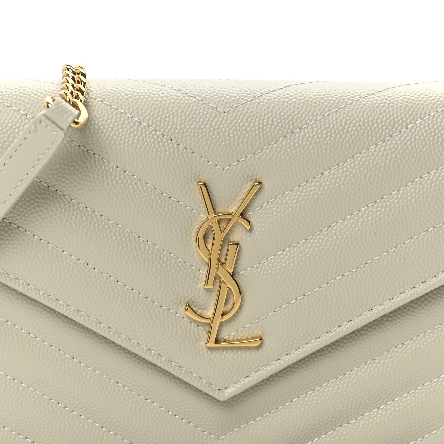 Saint Laurent Grain De Poudre Matelasse Chevron Monogram Envelope Chain Wallet Crema Soft 8 of 10