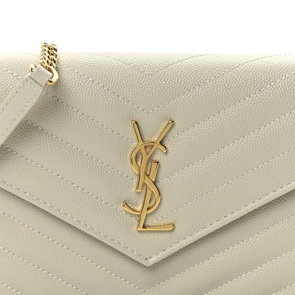 Saint Laurent Grain De Poudre Matelasse Chevron Monogram Envelope Chain Wallet Crema Soft 8 of 10