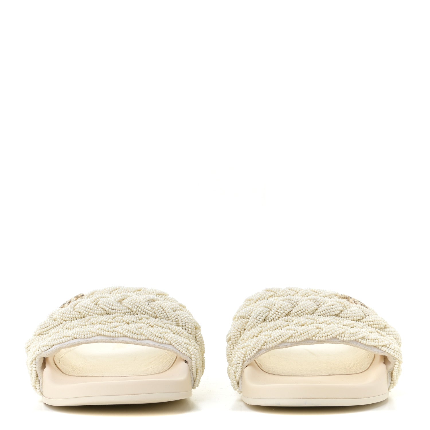 Chanel Lambskin Pearl Beaded Woven Slides 39 Beige 4 of 12