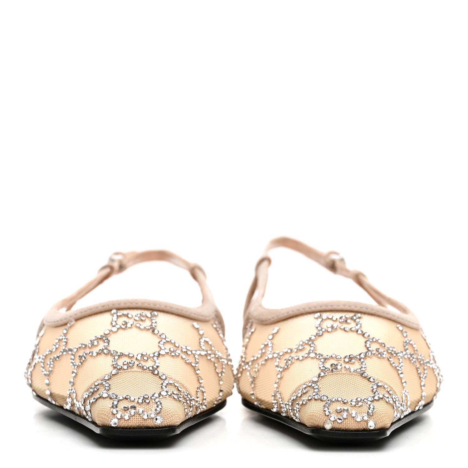 Gucci Suede Mesh Crystal GG Monogram Slingback Ballet Flats 37 Light Powder Skin Rose 3 of 9
