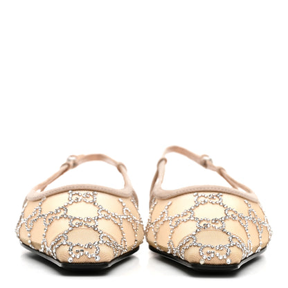 Gucci Suede Mesh Crystal GG Monogram Slingback Ballet Flats 37 Light Powder Skin Rose 3 of 9