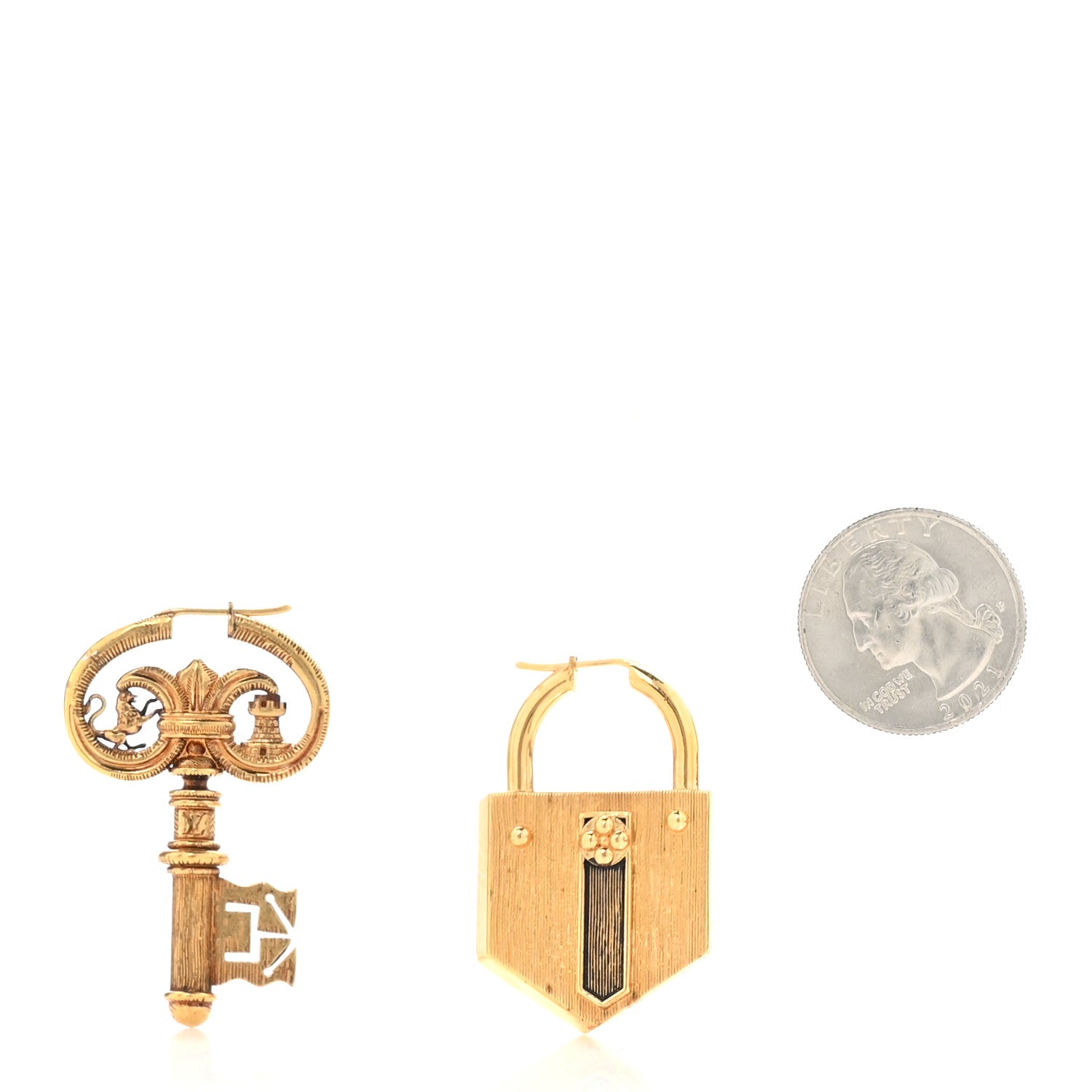 Louis Vuitton X FORNASETTI Metal Lock and Key Earrings Gold 2 of 5