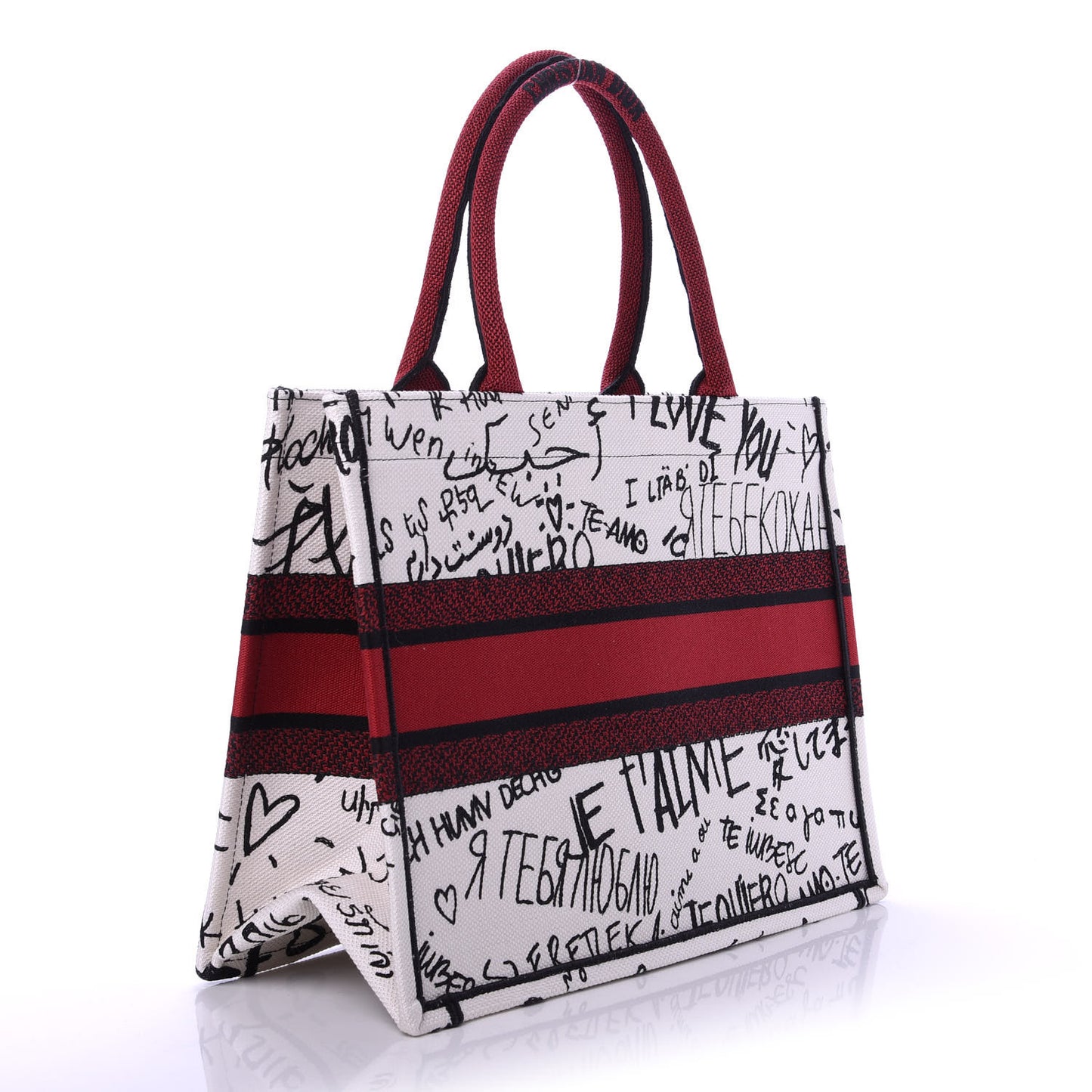 Canvas Embroidered Medium Dioramour Graffiti Book Tote Latte Multicolor