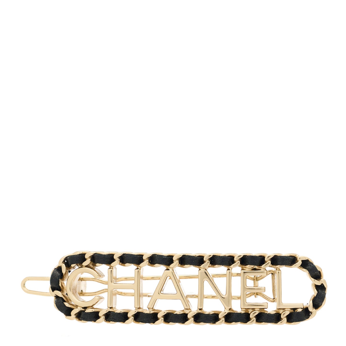 Metal Lambskin Vintage Allure Logo Hair Clip Black Gold