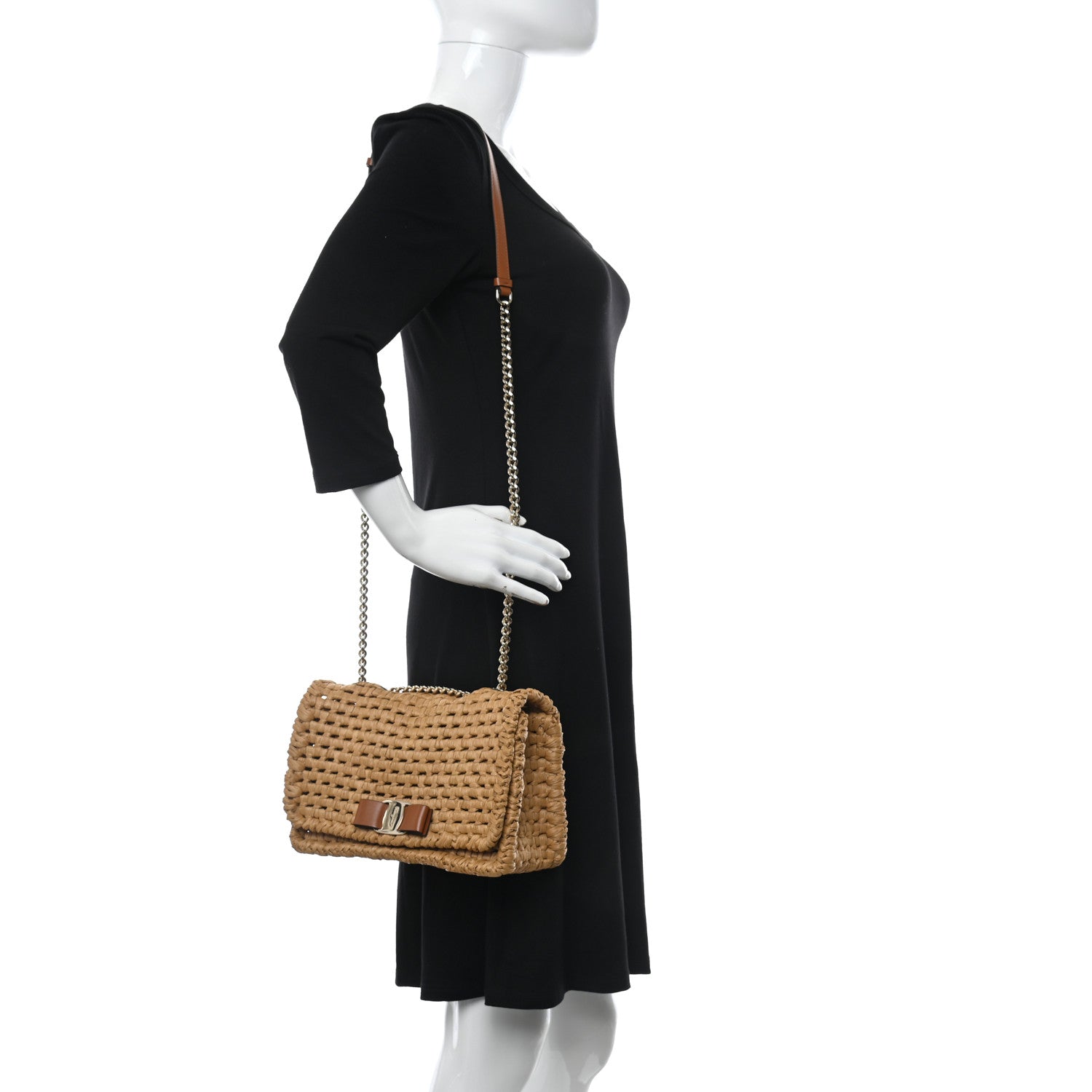 Salvatore Ferragamo Raffia Miss Vara Bow Chain Bag Natural 2 of 11