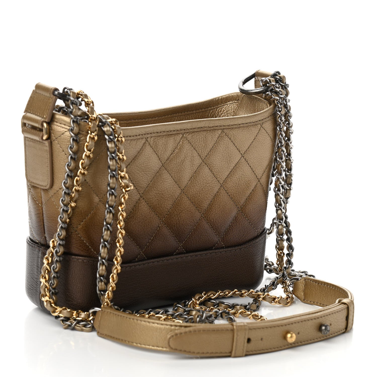 Chanel Metallic Goatskin Quilted Small Gabrielle Hobo Gold Bronze 6 of 17