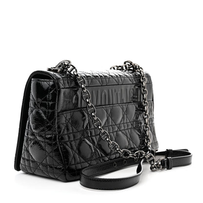 Christian Dior Crinkled Patent Lambskin Cannage Medium Caro Bag Black 4 of 11