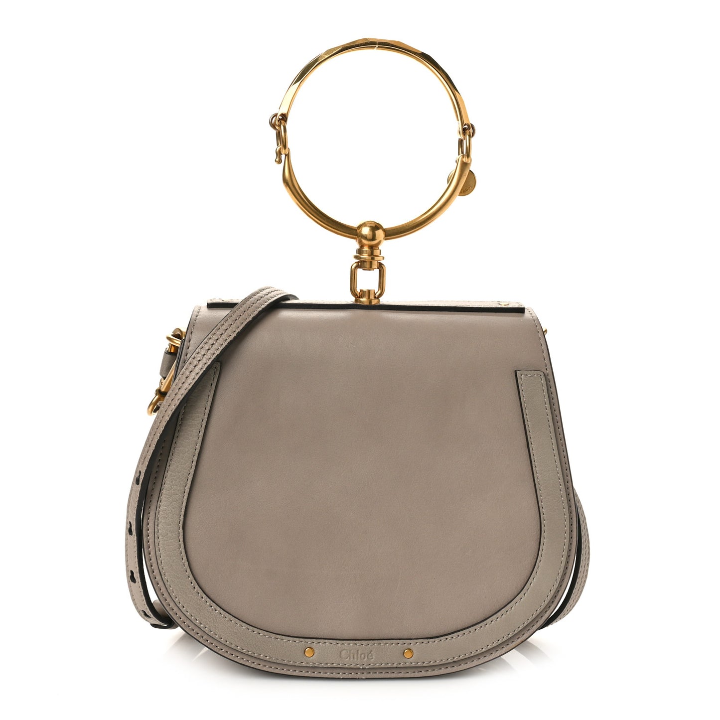 Calfskin Suede Medium Nile Bracelet Bag Motty Grey