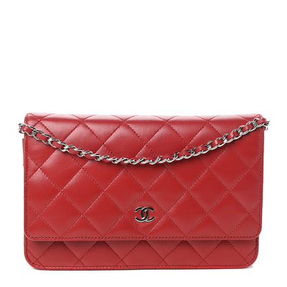 Chanel Lambskin Quilted Wallet On Chain WOC Red 1 of 11