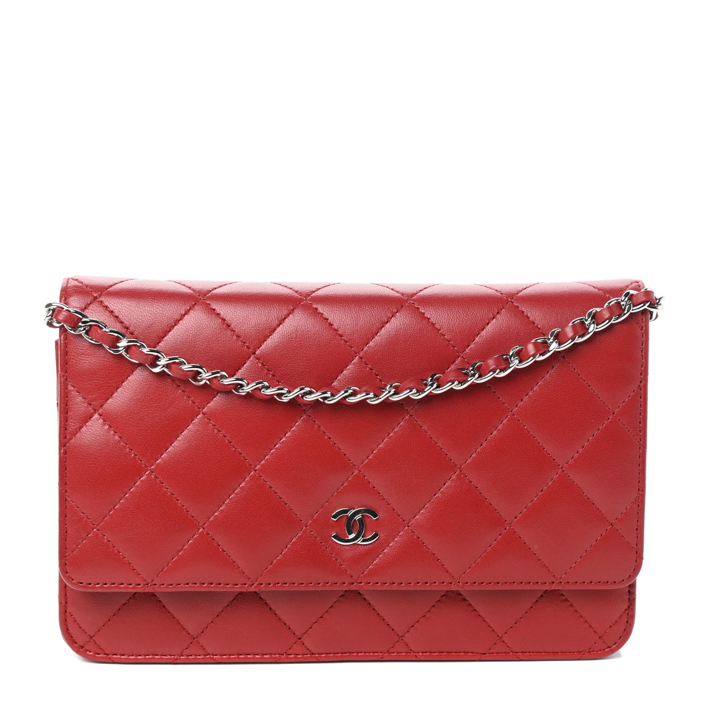 Lambskin Quilted Wallet On Chain WOC Red