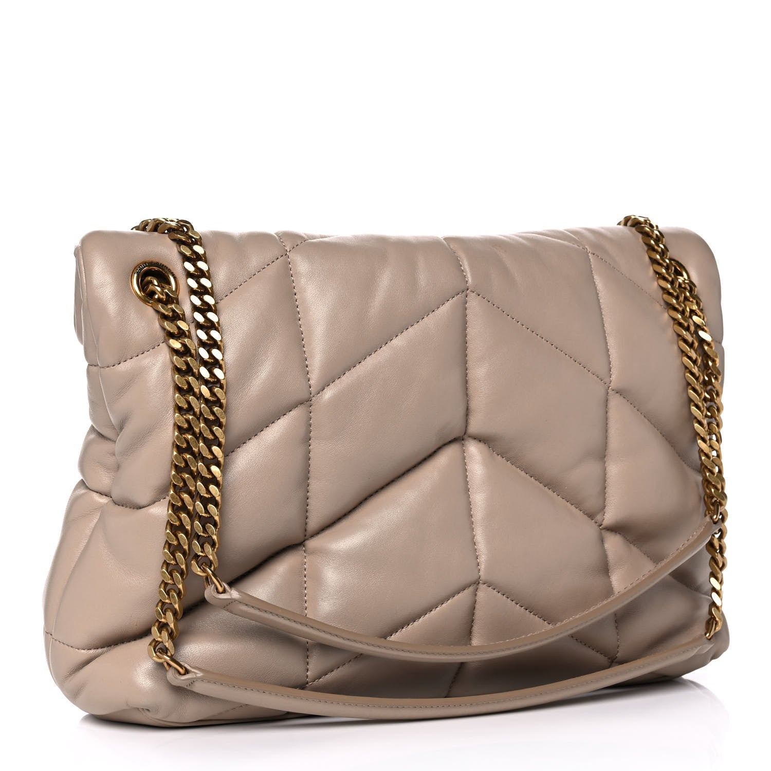 Saint Laurent Lambskin Quilted Medium Loulou Puffer Monogram Chain Satchel Dark Beige 3 of 14