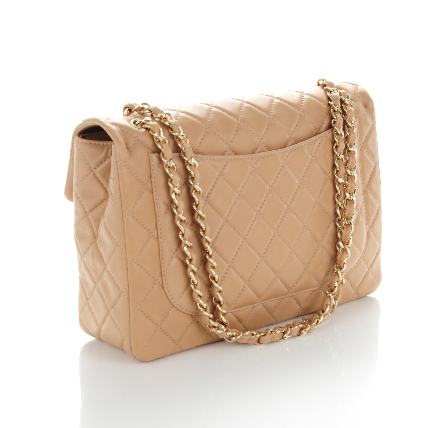 Lambskin Quilted Maxi Single Flap Beige