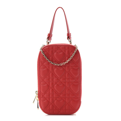 Christian Dior Lambskin Cannage Dioramour Lady Dior Phone Holder Bright Red 1 of 8