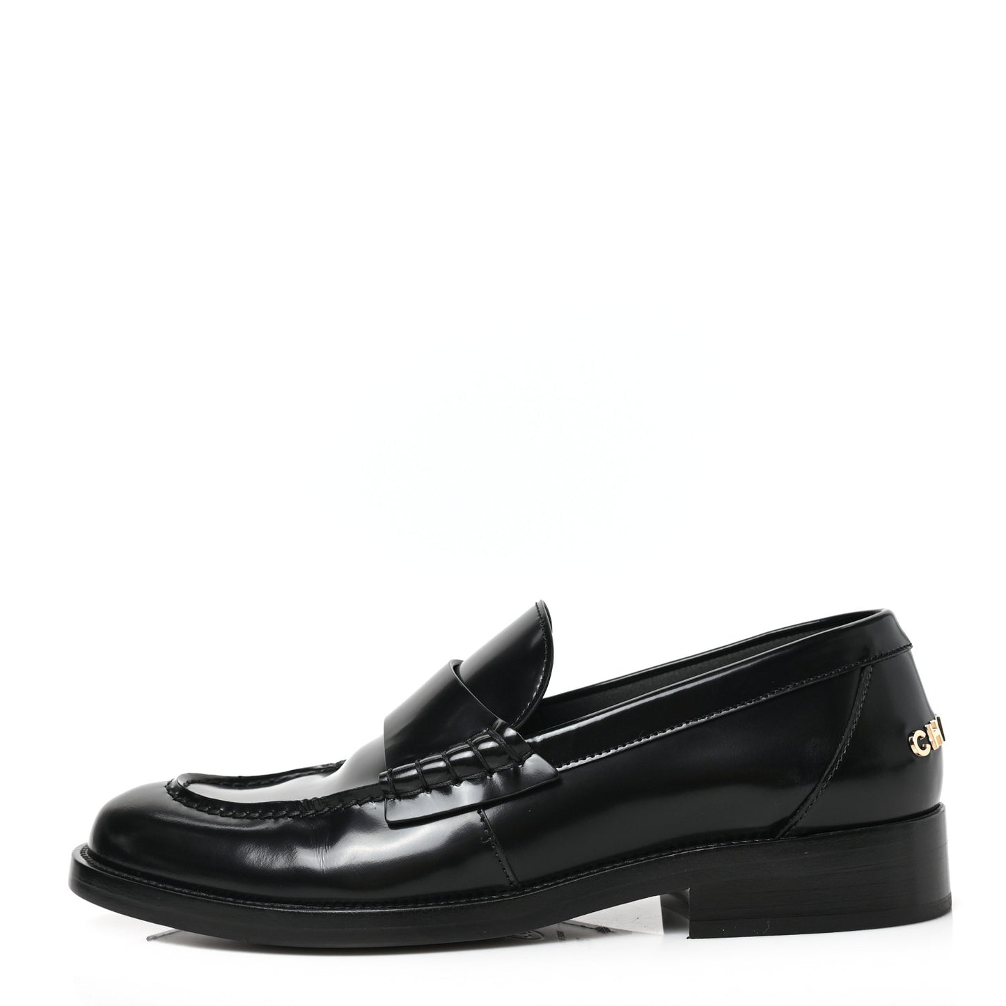 Shiny Calfskin Logo Loafers 38.5 Black