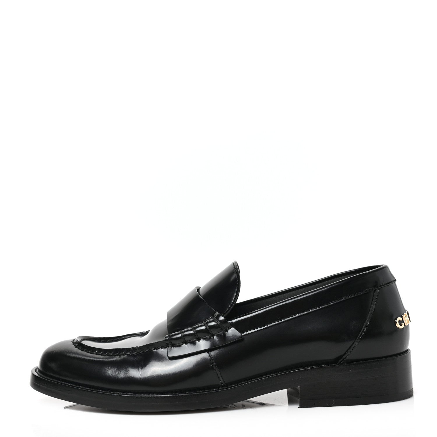 Chanel Shiny Calfskin Logo Loafers 38.5 Black 1 of 9