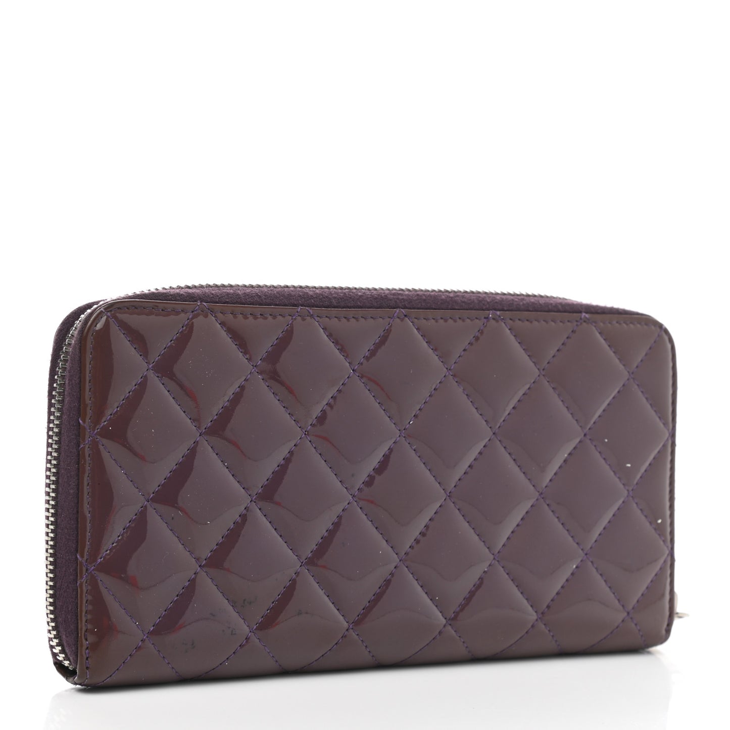 Patent Quilted Brilliant Zip Around Wallet Purple