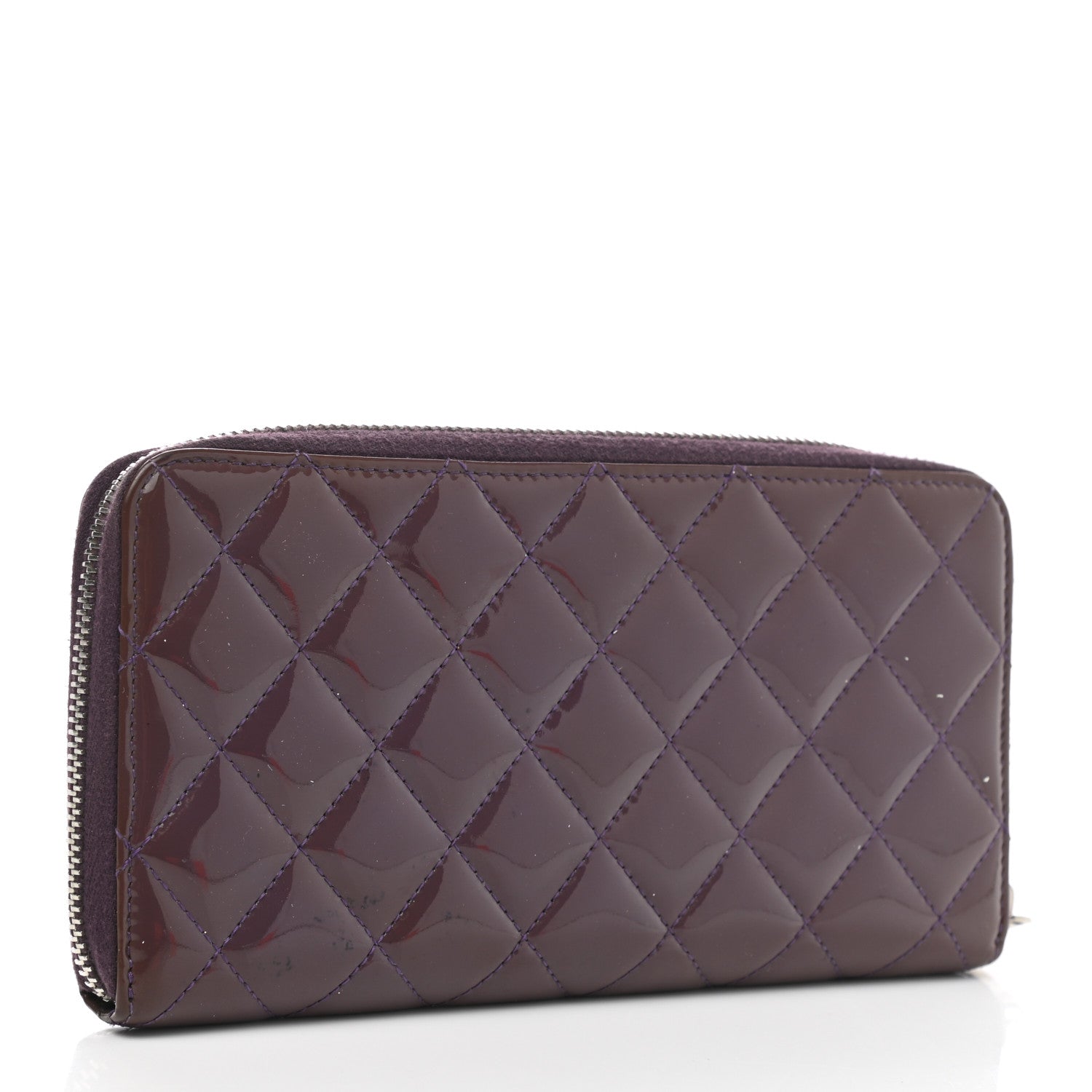 Chanel Patent Quilted Brilliant Zip Around Wallet Purple 3 of 11