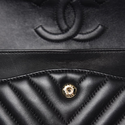Chanel Lambskin Chevron Quilted Medium Double Flap Black 15 of 17