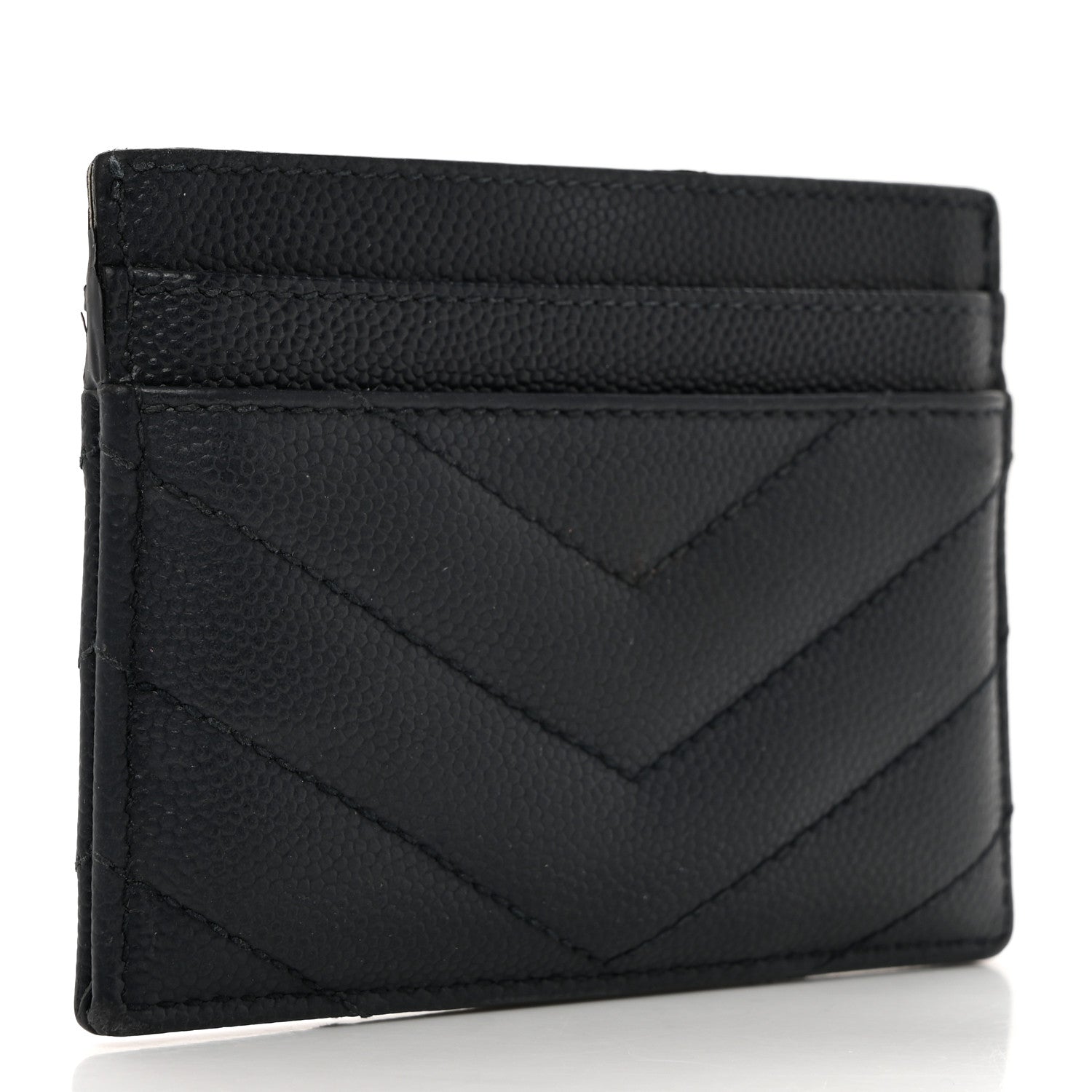 Saint Laurent Grain De Poudre Matelasse Chevron Monogram Credit Card Case Navy 3 of 7