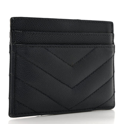Saint Laurent Grain De Poudre Matelasse Chevron Monogram Credit Card Case Navy 3 of 7