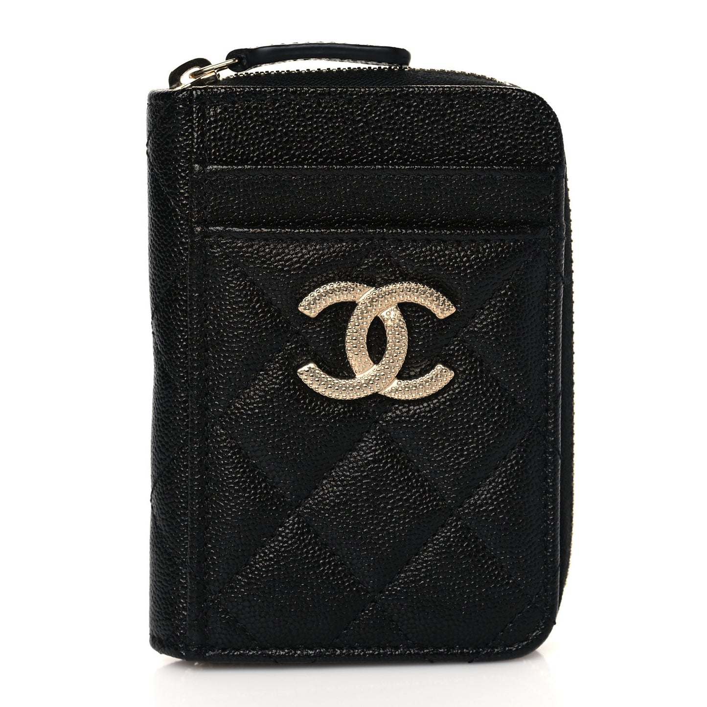 Caviar Quilted Studded CC Zip Card Holder Black