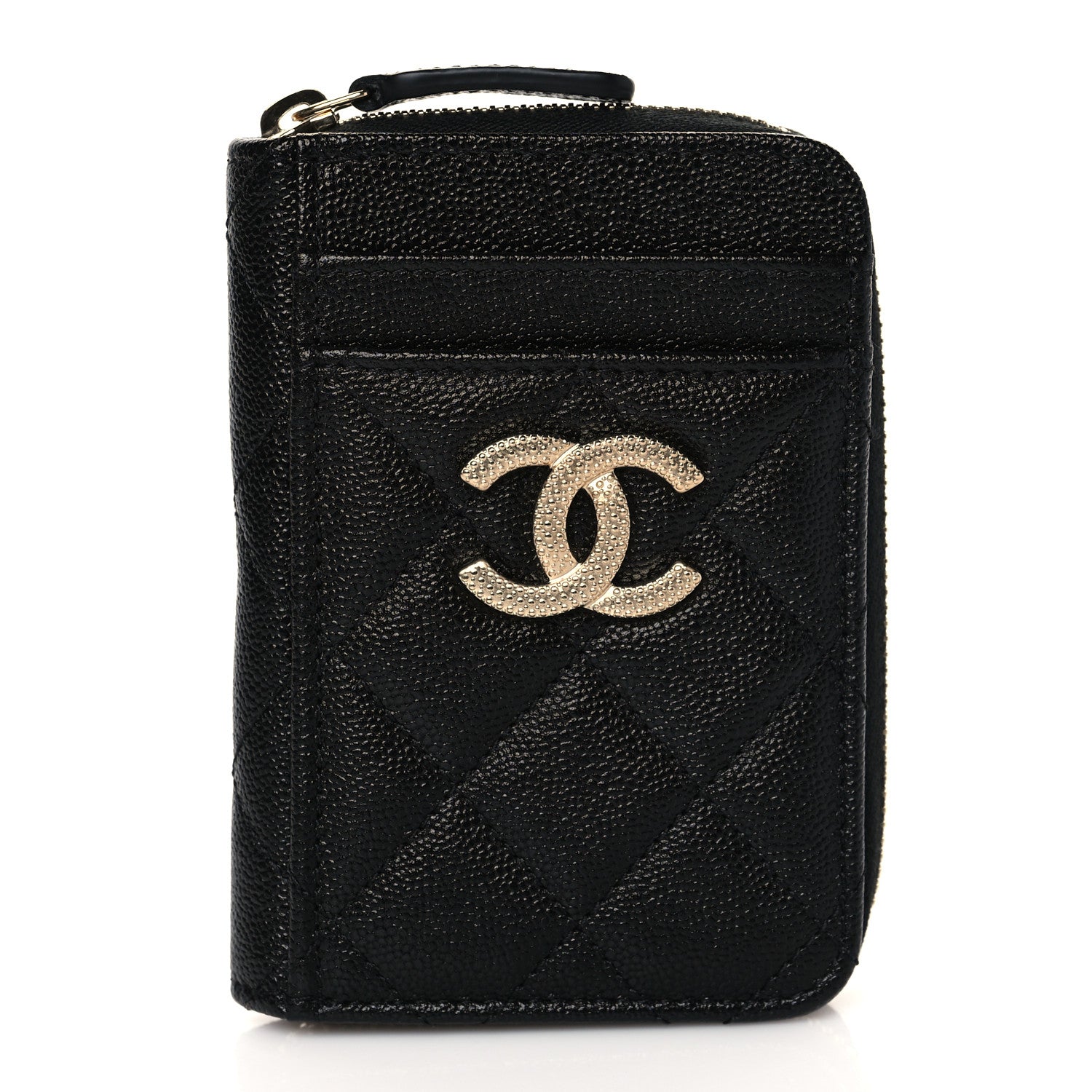 Chanel Caviar Quilted Studded CC Zip Card Holder Black 1 of 9