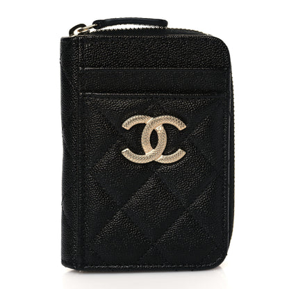 Chanel Caviar Quilted Studded CC Zip Card Holder Black 1 of 9