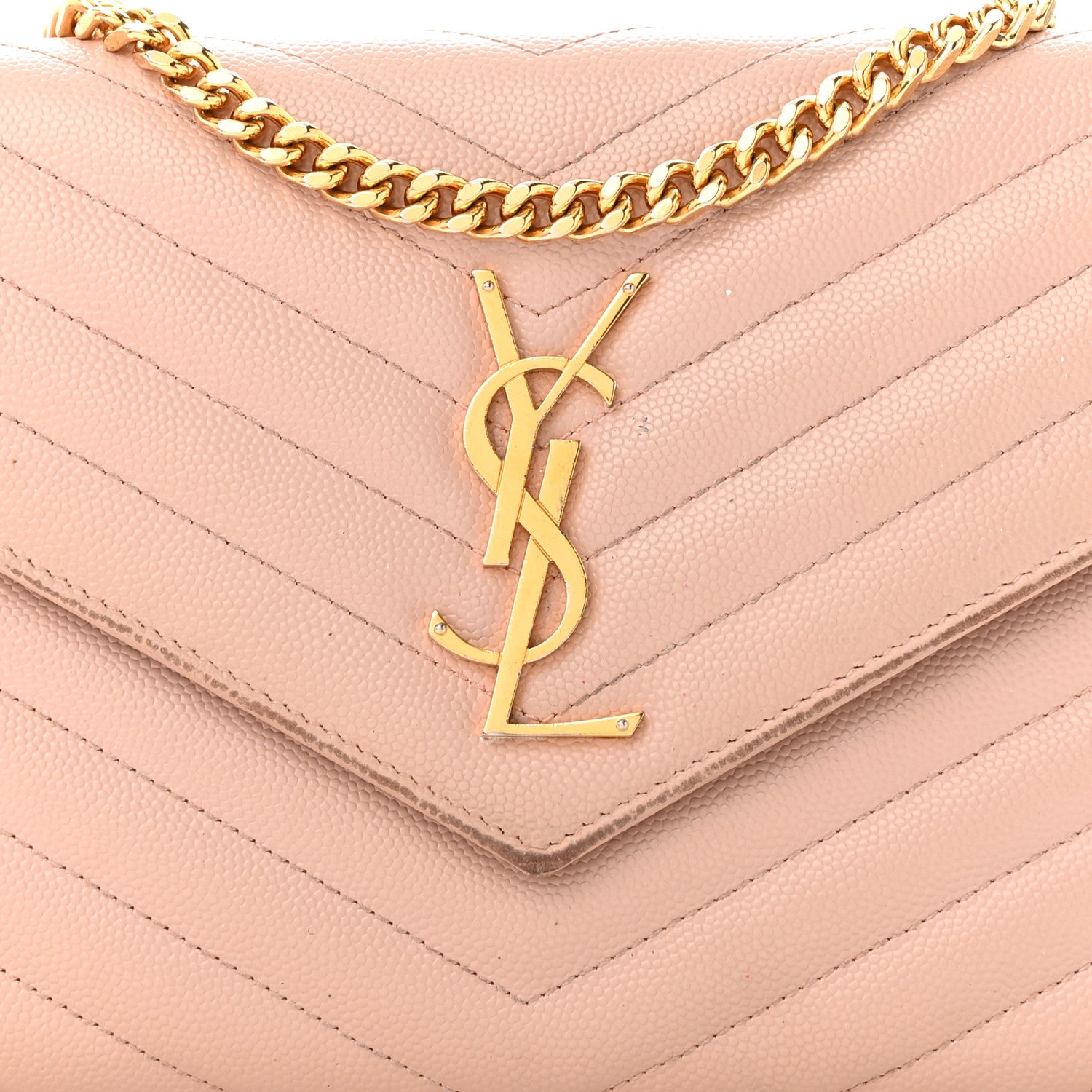 Saint Laurent Grain De Poudre Matelasse Chevron Monogram Chain Wallet Pale Pink 9 of 18