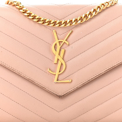 Saint Laurent Grain De Poudre Matelasse Chevron Monogram Chain Wallet Pale Pink 9 of 18