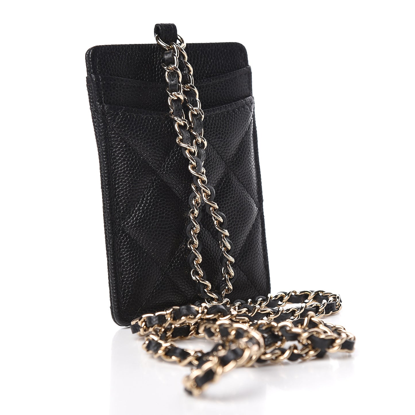 Caviar Quilted Card Holder On Chain Black