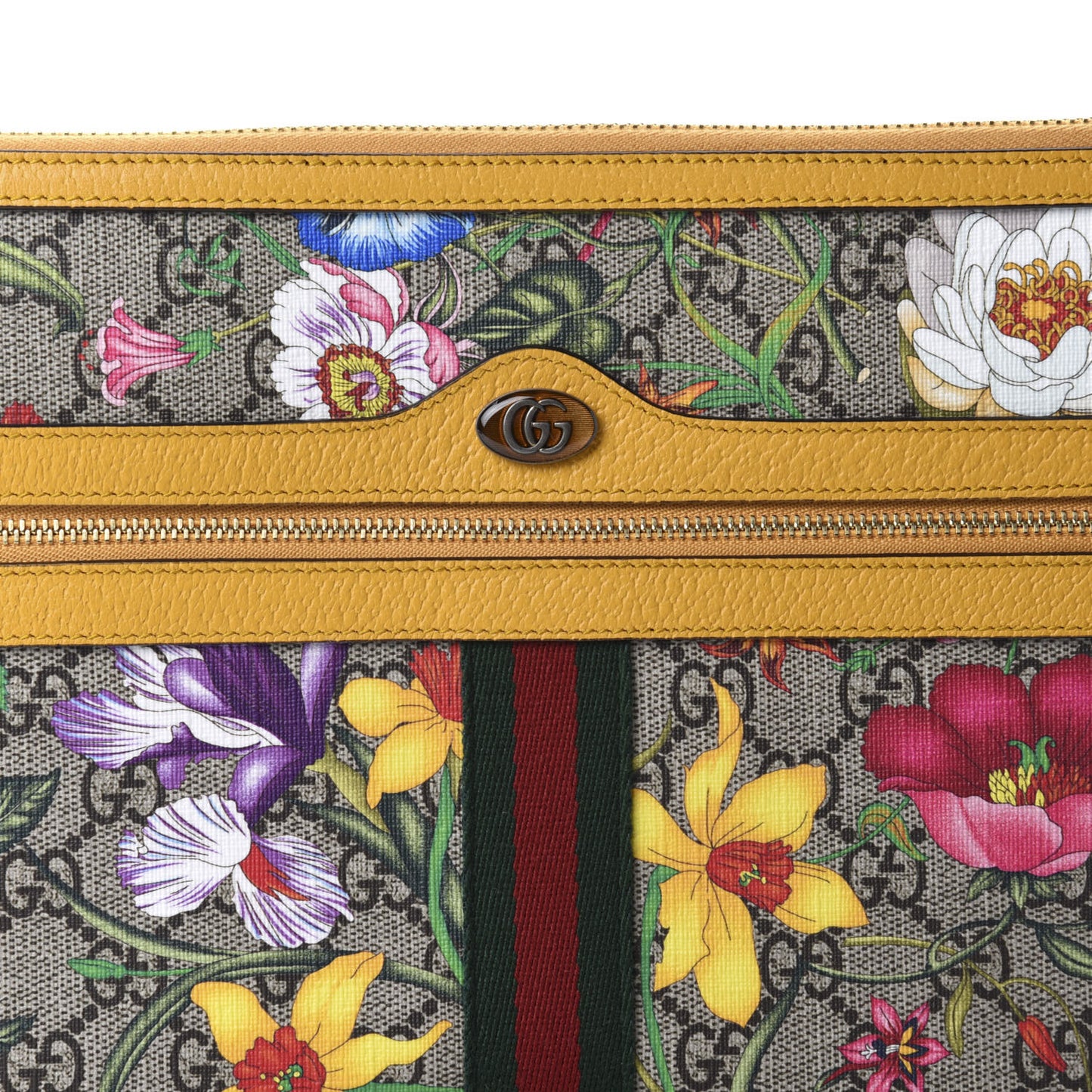 GG Supreme Monogram Flora Large Ophidia Pouch Clutch Beige Multicolor Crop