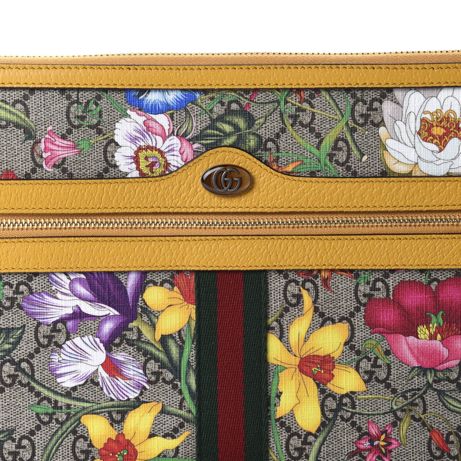 Gucci GG Supreme Monogram Flora Large Ophidia Pouch Clutch Beige Multicolor Crop 8 of 9